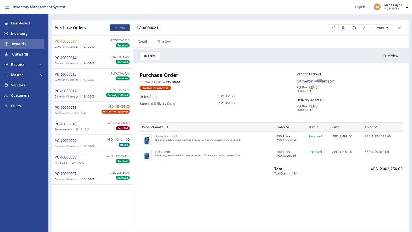 PO Details - Inventory Management