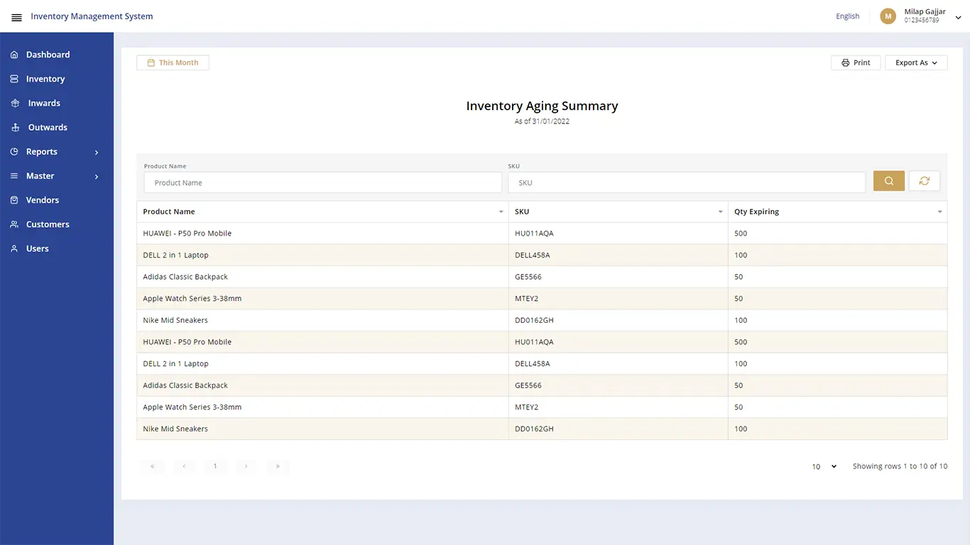 Reports - Inventory Management