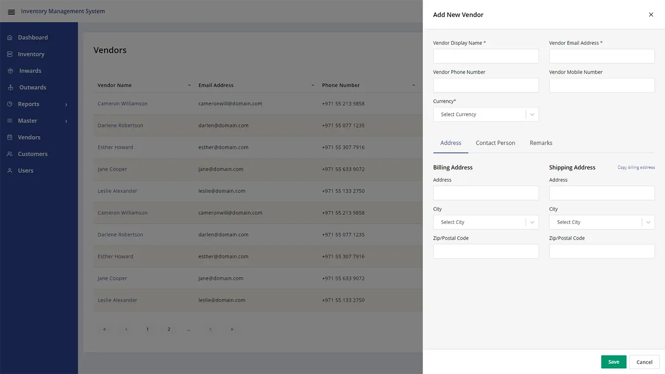 Add Vendor - Inventory Management