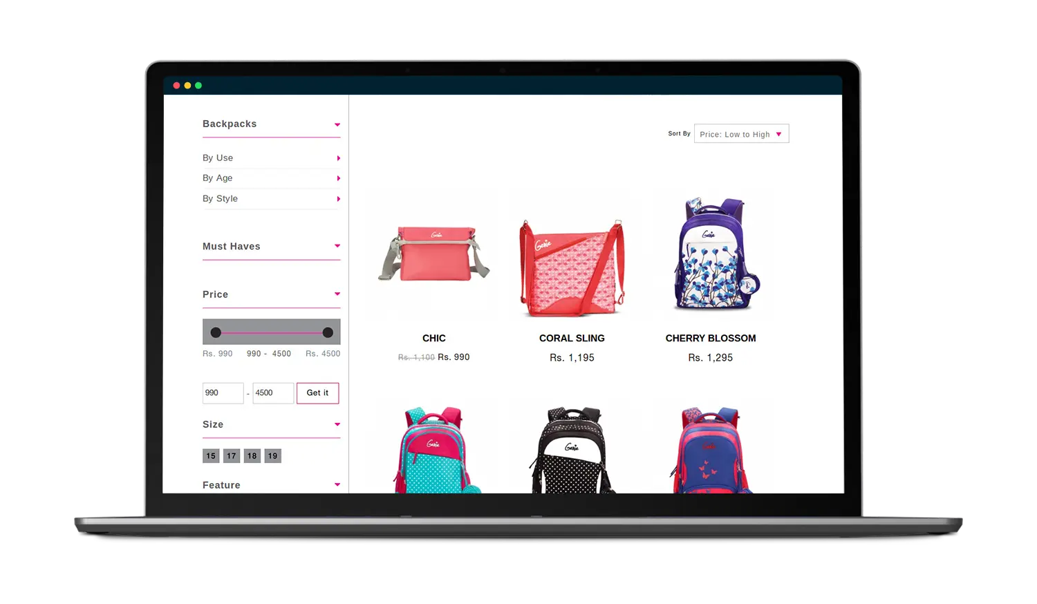 eCommerce portal for selling school bags for girls 03