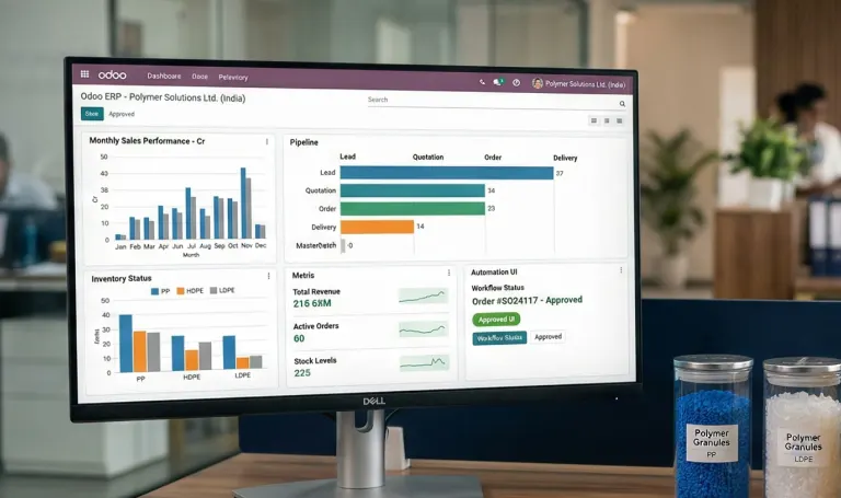 From Inquiry to Invoice — How Polymer and Plastic Traders in India Can Automate Their Entire Business Workflow With Odoo 4 Odoo ERP dashboard for polymer and plastic trading business in India with automation workflow