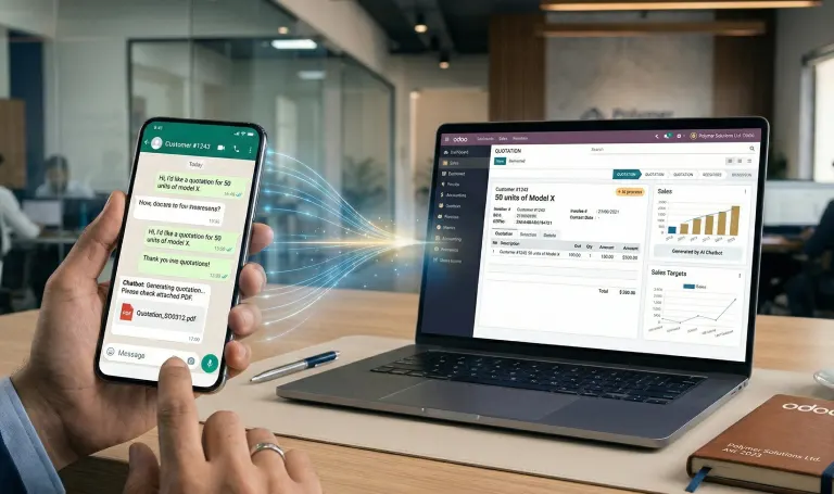 WhatsApp inquiry automatically converted into quotation using Odoo ERP automation